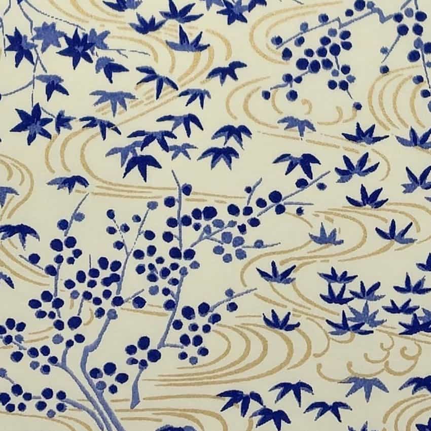 Blaue Ahornblätter – handbedrucktes Washi-Papier